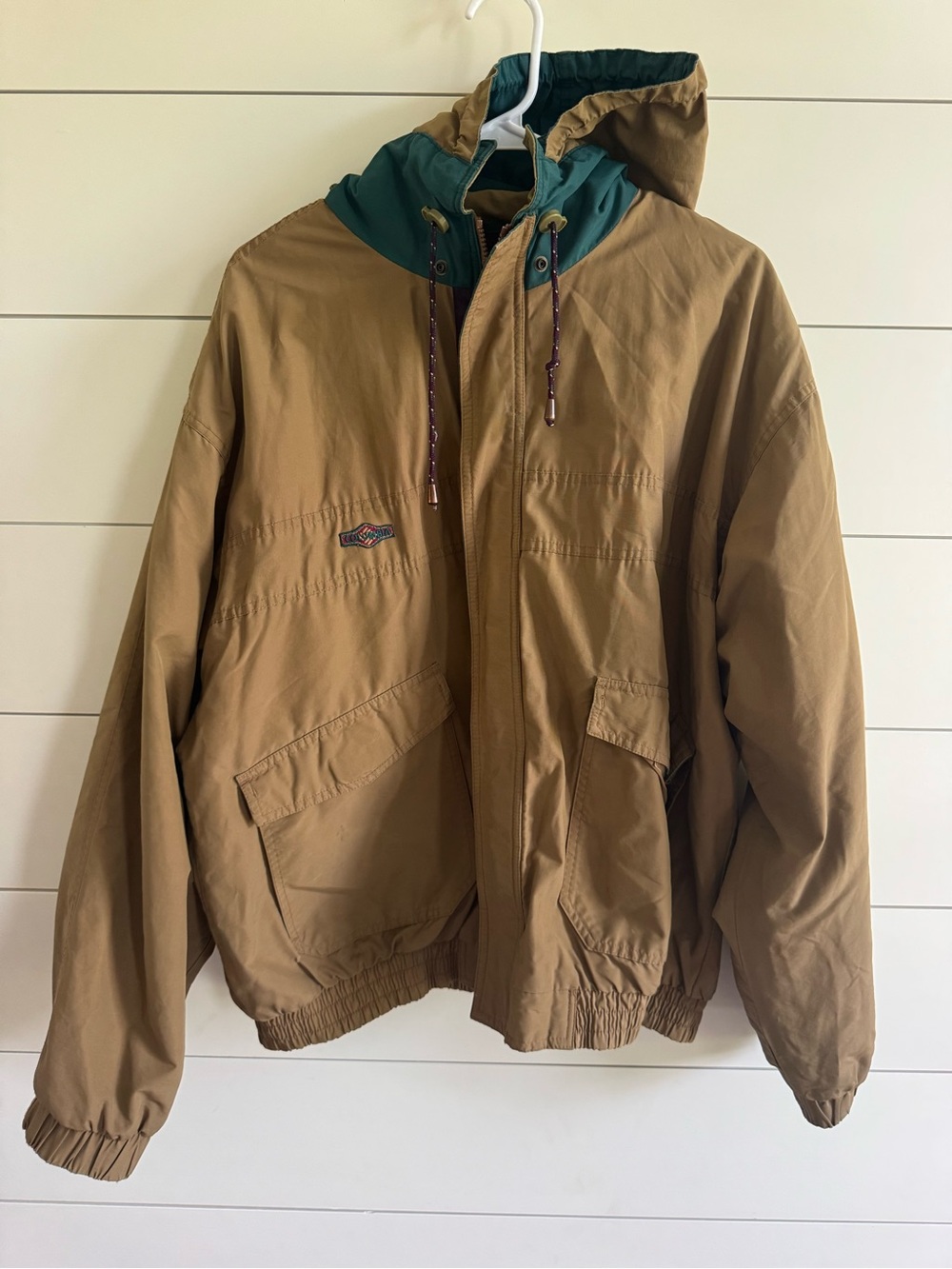 Vintage 90s Columbia Men's Hooded Brown Shell Jacket with Green Lining